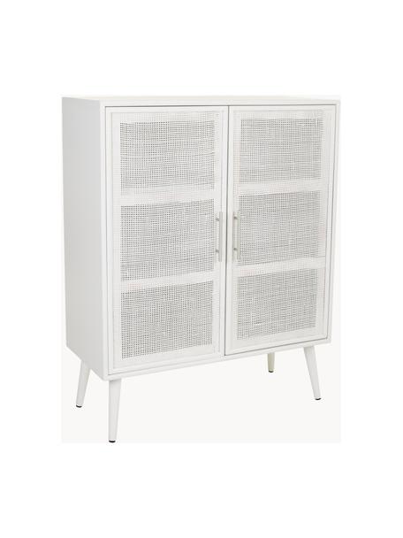 Credenza alta in legno Cayetana, Maniglie: metallo, Piedini: legno di bambù verniciato, Legno laccato bianco, legno di mango, Larg. 80 x Alt. 101 cm