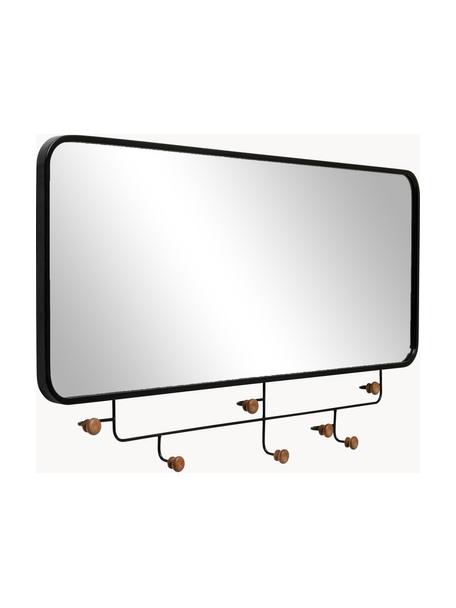 Appendiabiti da parete con specchio Gina, Struttura: metallo rivestito, Superficie dello specchio: vetro a specchio, Nero, legno di abete, Larg. 100 x Alt. 54 cm