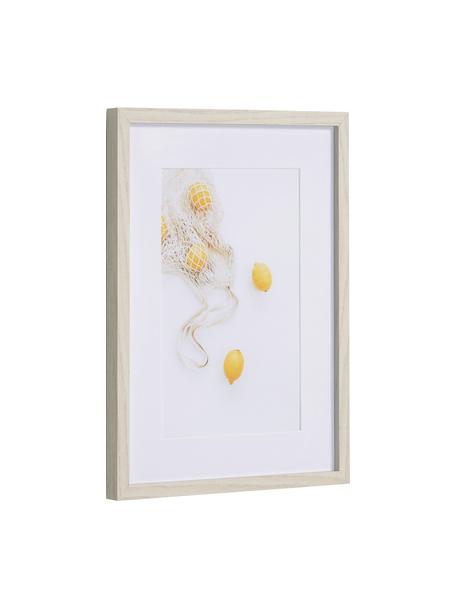 Impression numérique encadrée Leyla Bag of Lemons, Blanc, jaune, larg. 30 x haut. 40 cm