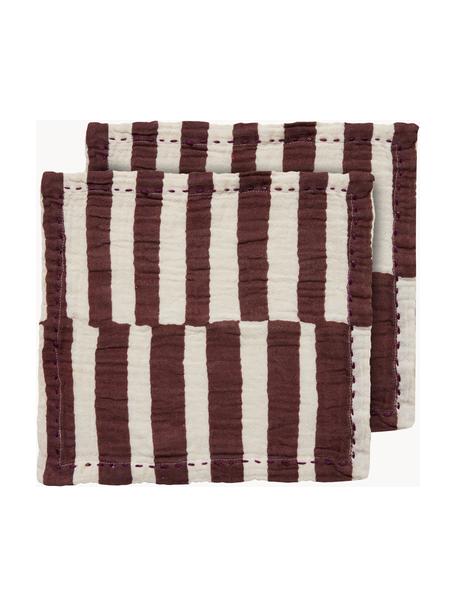 Látkové ubrousky Striped, 2 ks, 100 % bavlna, Bílá, burgundská, Š 30 cm, D 30 cm