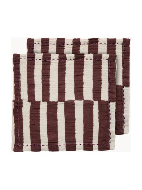 Servietten Striped, 2 Stück, 100 % Baumwolle, Weiß, Burgund, B 30 x L 30 cm