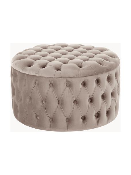 XL Samt-Hocker Chiara mit Stauraum, Bezug: Samt (Polyester) Der hoch, Korpus: Eukalyptusholz, Samt Greige, Ø 70 x H 42 cm