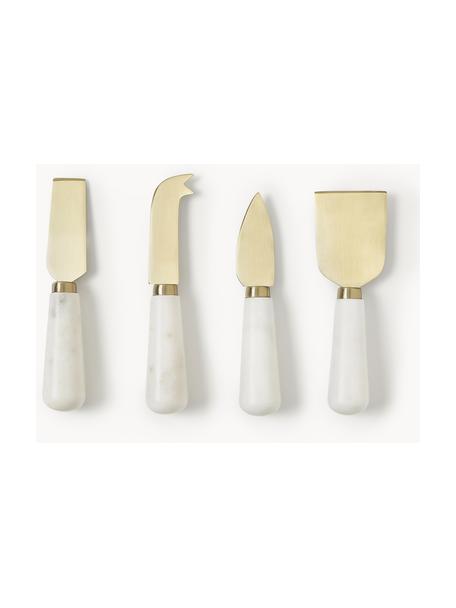 Set di 4 coltelli da formaggio con manico in marmo Agata, Posate: metallo, Dorato, bianco marmorizzato, Lung. 14 cm