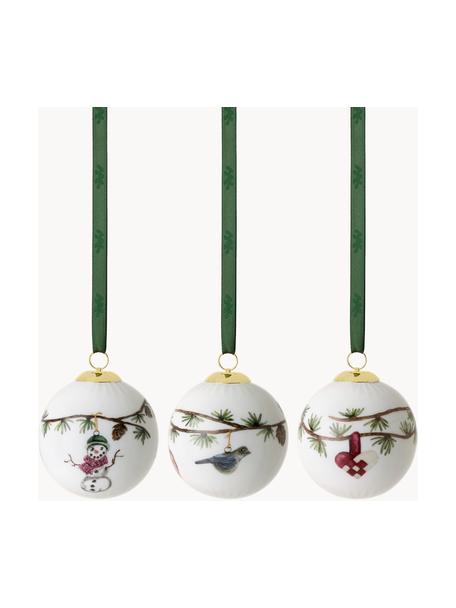 Boules de Noël en porcelaine Hammershøi, 3 élém., Porcelaine, Blanc, multicolore, Ø 6 cm