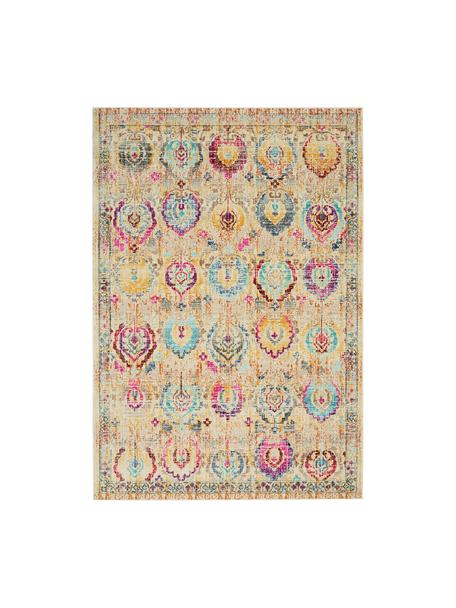 Niederflor-Teppich Kashan Vintage mit bunten Ornamenten, Flor: 100% Polypropylen, Beige, Mehrfarbig, B 240 x L 300 cm (Größe L)