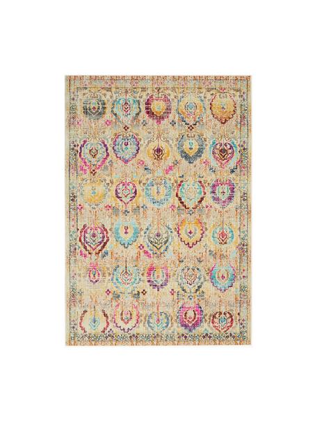 Tappeto a pelo corto con ornamenti Kashan, Retro: lattice, Beige chiaro, multicolore, Larg. 230 x Lung. 300 cm (taglia L)