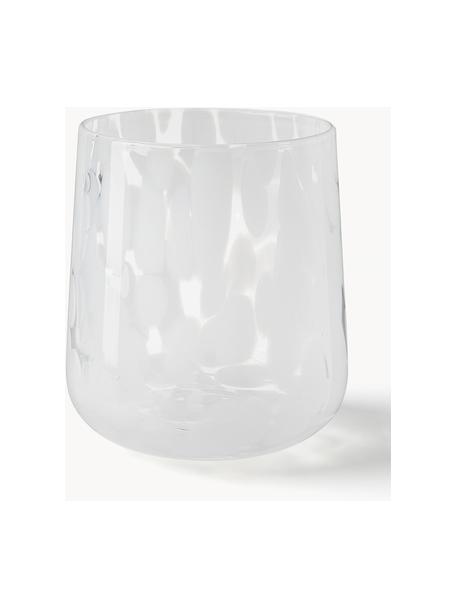 Handgemaakte waterglazen Oakley met stippenpatroon, set van 4, Glas, Wit, transparant, Ø 9 x H 10 cm, 370 ml