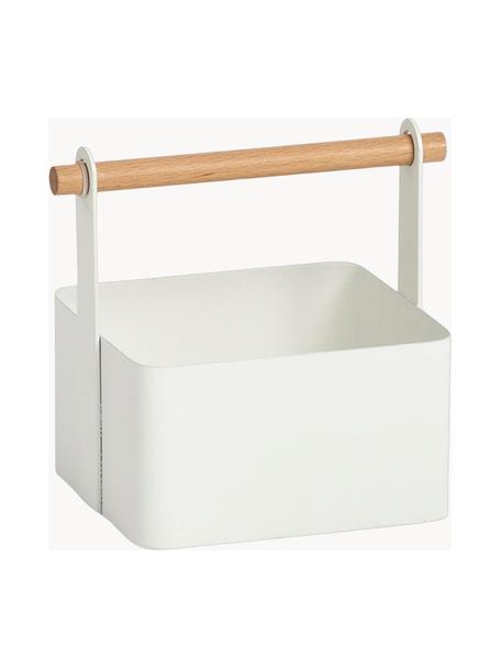 Organizador Ledino, Cesta: metal recubierto, Asa: madera de haya, Blanco, madera clara, An 15 x F 16 cm