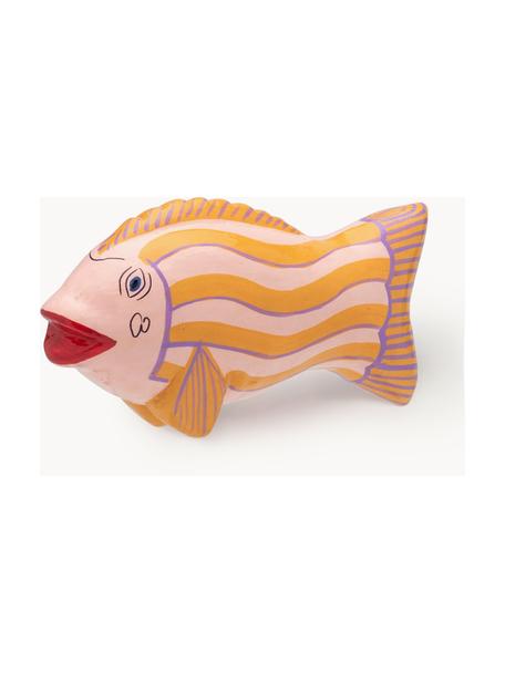 Handbemaltes Deko-Objekt Mythical Fish, Steingut, Orange, Hellrosa, B 16 x H 7 cm