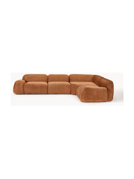 Modulaire hoekbank Wolke (4-zits) van teddy-bouclé, Bekleding: teddy-bouclé (100% polyes, Poten: kunststof Dit product is , Teddy-bouclé terracotta, B 349 x D 262 cm