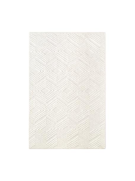 Tappeto in cotone tessuto a mano con struttura in rilievo Ziggy, 100% cotone, Bianco crema, Larg. 200 x Lung. 300 cm (taglia L)