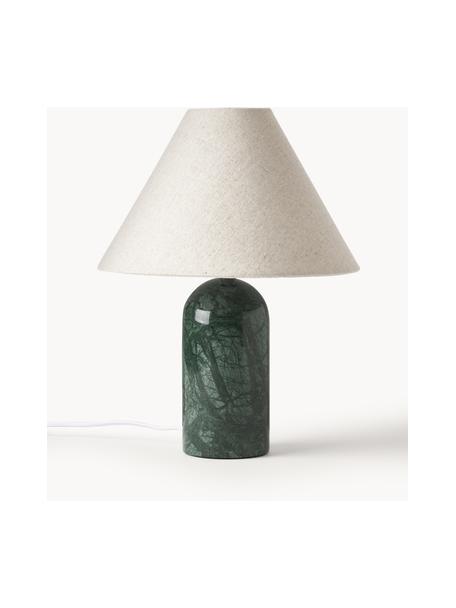 Lámpara de mesa de mármol Gia, Pantalla: 50% lino, 50% poliéster, Cable: cubierto en tela, Beige, mármol verde oscuro, Ø 30 x Al 39 cm
