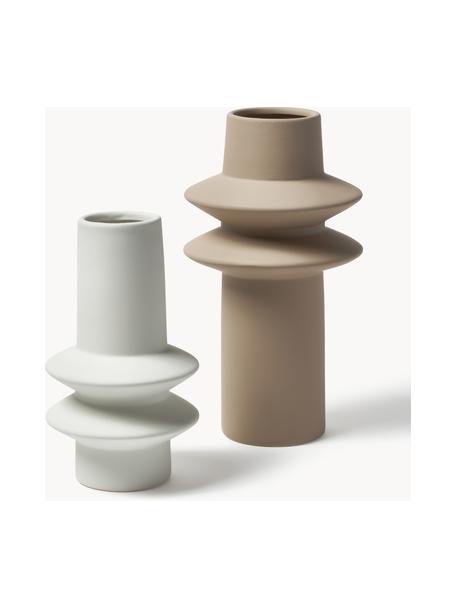 Set de jarrones de gres Isen, 2 uds., Cerámica de gres, Off White, beige, Set de diferentes tamaños