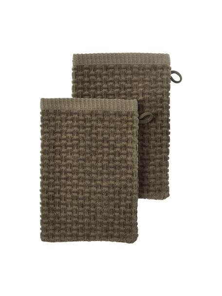 Waschhandschuhe Niam, 2 Stück, 100 % Baumwolle
Mittelschwere Qualität, 500 g/m² 
 
Das in diesem Produkt verwendete Material ist schadstoffgeprüft und zertifiziert nach STANDARD 100 by OEKO-TEX®, 8135CIT, CITEVE., Grün, B 16 x H 22 cm