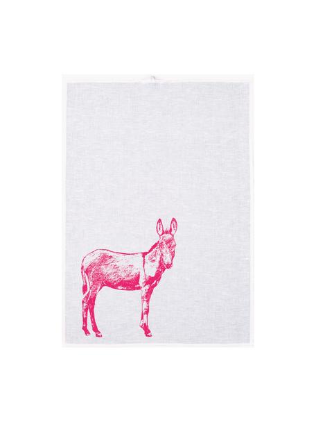 Panno Donkey, serigrafato a mano, 52% lino, 48% cotone, Bianco, rosa, Larg. 50 x Lung. 70 cm