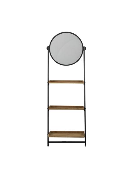 Leiterregal Picoli mit Spiegel, Gestell: Metall, pulverbeschichtet, Spiegelfläche: Glas, Schwarz, Holz, B 54 x H 160 cm