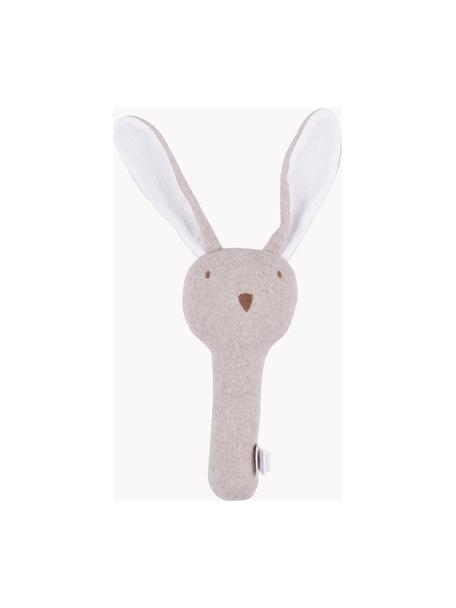 Handgemaakte rammelaar Rabbit, Katoen, Nougat, wit, B 10 x L 21 cm