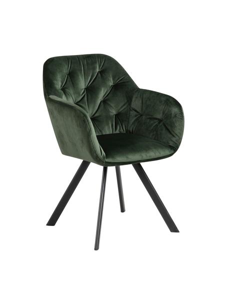 Otočná sametová židle s područkami Lucie, Lesní zelená, černá, Š 58 cm, H 62 cm