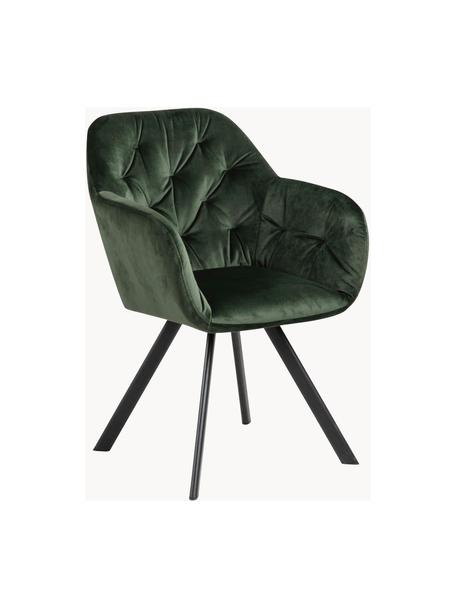 Otočná sametová židle s područkami Lucie, Tmavě zelená, Š 58 cm, H 62 cm