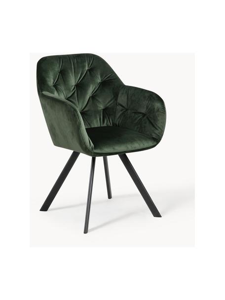 Silla con repozabrazos de terciopelo Lola, Tapizado: terciopelo (100% poliéste, Patas: metal con pintura en polv, Terciopelo verde oscuro, negro mate, An 58 x F 62 cm