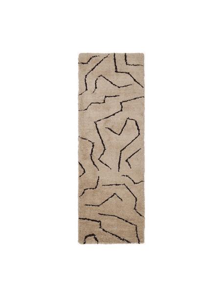 Alfombra corredor artesanal de pelo largo David, Parte superior: 100% poliéster-microfibra, Reverso: poliéster reciclado, Gris pardo, negro, An 80 x L 250 cm