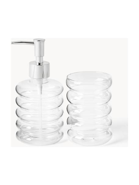 Set de accesorios de baño de vidrio soplado artesanalmente Bubbly, 2 pzas., Transparente, Set de diferentes tamaños