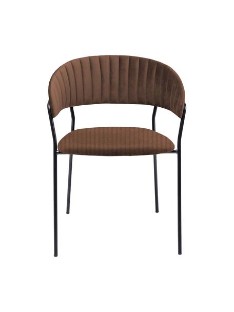 Fluwelen stoelen Belle in bruin, 2 stuks, Bekleding: fluweel (100 % polyester), Frame: gepoedercoat staal, Fluweel bruin, zwart, B 57 x H 54 cm