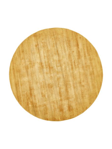 Tappeto rotondo in viscosa color giallo senape tessuto a mano Jane, Retro: 100% cotone, Giallo senape, Ø 120 cm (taglia S)