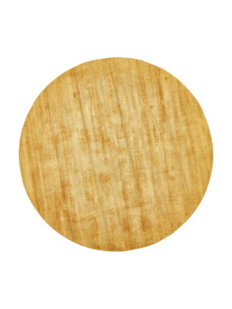 Ručně tkaný kulatý viskózový koberec Jane, Hořčičná žlutá, Ø 120 cm (velikost S)