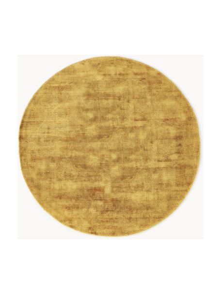 Ručně tkaný kulatý viskózový koberec Jane, Žlutá, Ø 150 cm (velikost M)