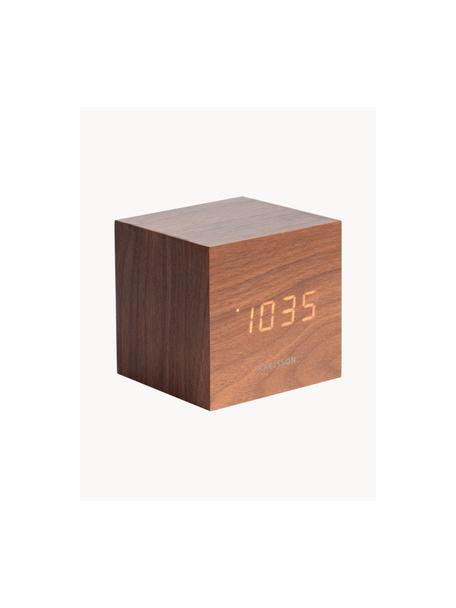 LED budík s USB portem Cube, Dřevěná dýha, Tmavé dřevo, Š 8 cm, V 8 cm