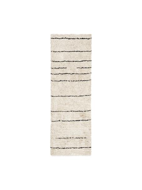 Tapis de couloir moelleux à poils longs beige tufté main Dunya, Beige, noir, larg. 80 x long. 250 cm