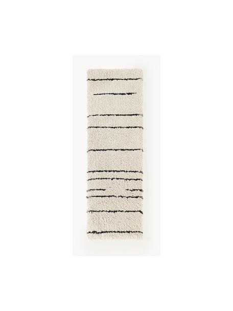 Pluizige hoogpolige loper Dunya, handgetuft, Onderzijde: 100% katoen, Beige, zwart, B 80 x L 250 cm