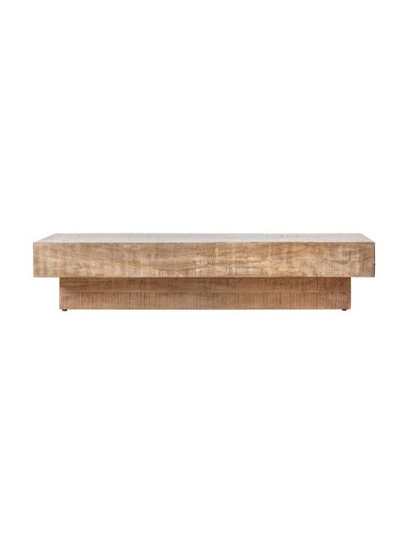 Massieve houten salontafel Iowa, Mangohout, licht gelakt, Bruin, 150 x 30 cm
