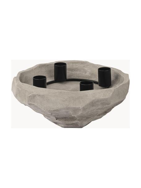 Candelabro de piedra Nuki, Bol: piedra, Candelabro: metal recubierto, Gris, Ø 23 x Al 10 cm