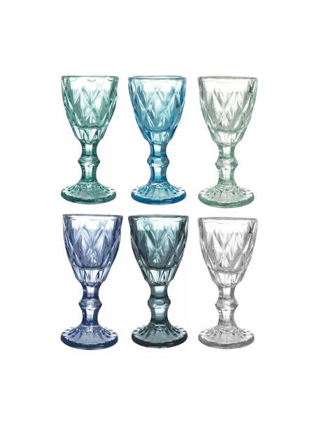 Borrelglaasjes Shades met structuurpatroon, set van 6, Glas, Blauwtinten, Ø 5 x H 11 cm