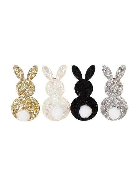 Deko-Clips-Set Glitzer Hasen, 8-tlg., Holz, Kunststoff, Goldfarben, Silberfarben, Weiß, Schwarz, B 3 x H 5 cm