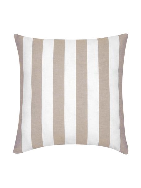 Gestreepte kussenhoes Timon, 100% katoen, Taupe, wit, B 45 x L 45 cm