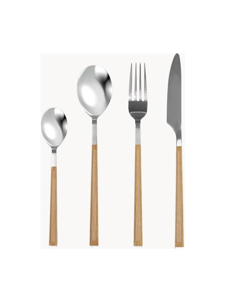 Besteck-Set Miami mit Griffen in Holzoptik, 6 Personen (24er-Set), Griffe: Kunststoff, Silberfarben, Braun, Set mit verschiedenen Grössen