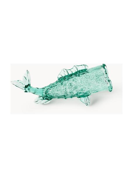 Ručne fúkaná úložná dóza Fish, Fúkané sklo, Mätovozelená, priehľadná, Š 48 x V 20 cm