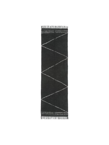 Ručne tuftovaný bavlnený behúň so strapcami Asisa, Čierna, Š 80 x D 250 cm