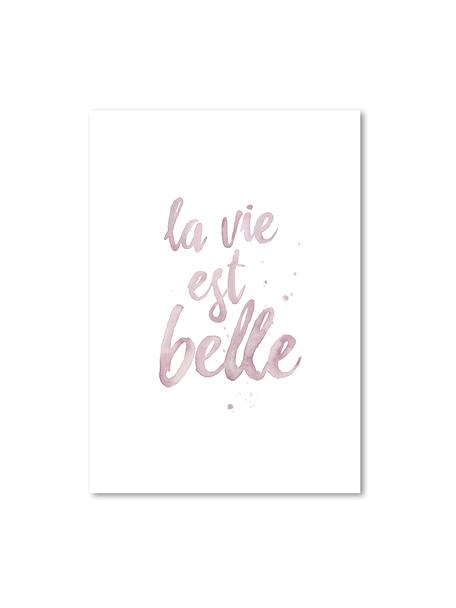 Plakat La Vie Est Belle, Druk cyfrowy na papierze, 200 g/m², Blady różowy, biały, S 21 x W 30 cm