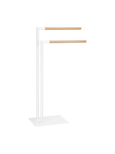 Wieszak na ręczniki Birma, Metal, drewno lakierowane, Biały, drewno naturalne, S 46 x W 81 cm