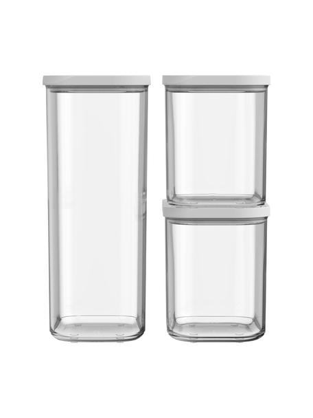Set de botes Modula, 3 uds., Plástico, libre de BPA, Blanco, transparente, Set de diferentes tamaños