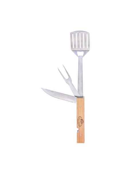 Cubiertos plegables de barbacoa 4 en 1 Jan, Acero inoxidable, madera de fresno, cuero, Plateado, fresno, An 5 x Al 50 cm