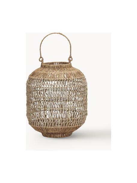 Handgefertigte Laterne Dive aus Jute, Gestell: Eisen, beschichtet, Beige, Ø 28 x H 34 cm