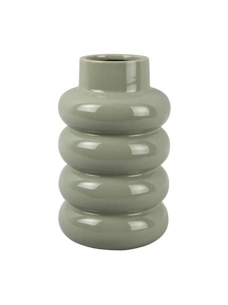 Jarrón de cerámica Bobbly Glazed, Cerámica, Verde salvia, Ø 15 x Al 24 cm