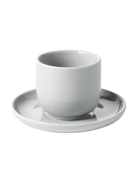 Tazas de café expresso con platitos de porcelana Nessa, 4 uds., Porcelana dura de alta calidad, Gris claro, Ø 7 x Al 6 cm