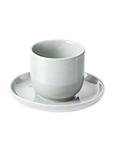 Tasses à expresso en porcelaine avec sous-tasses Nessa, 4 pièces, Porcelaine dure de haute qualité, Gris clair, Ø 7 x haut. 6 cm