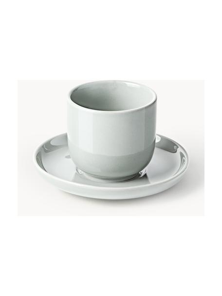 Tazzine caffè in porcellana con piattino Nessa 4 pz, Porcellana a pasta dura di alta qualità, Grigio chiaro lucido, Ø 7 x Alt. 6 cm, 90 ml